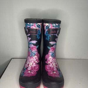 Joules Women's Floral Rain Boots - Pink and Blue Molly Welly Flowers size 8